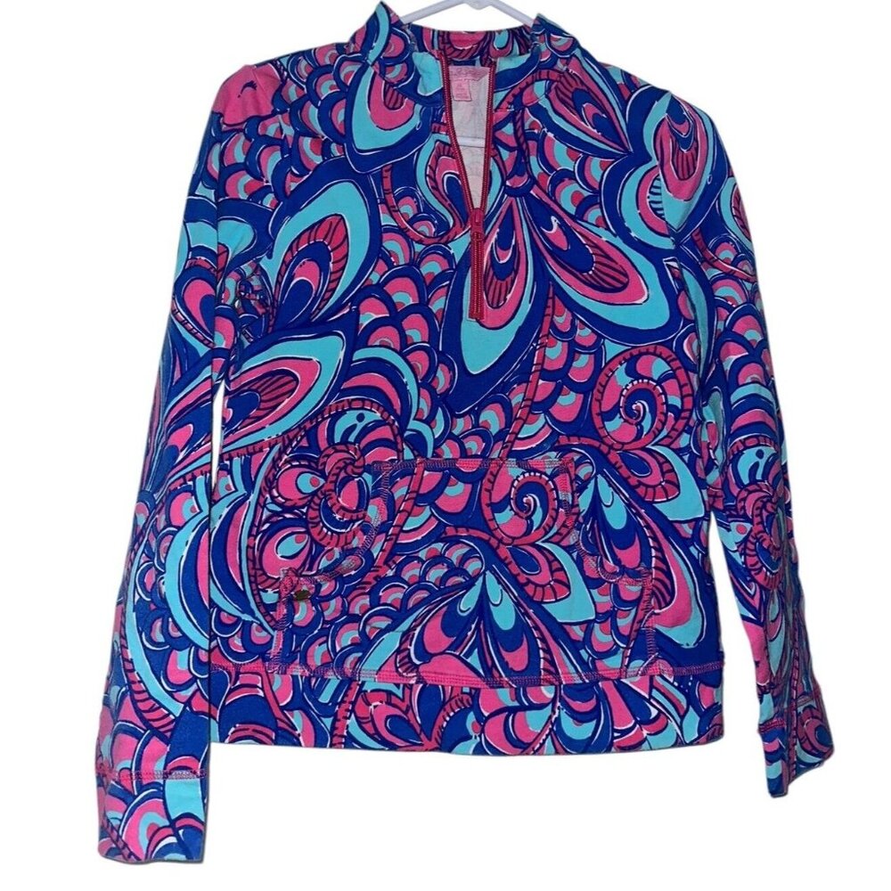 Lilly Pulitzer Top Girls XL 12-14 Brewster Blue Reel Me In Mini Skipper 1/2 Zip